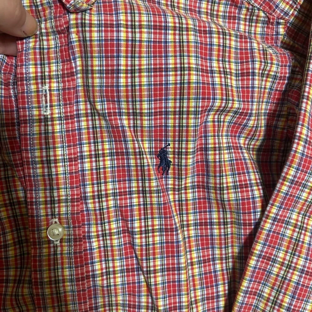 Ralph Lauren Polo Shirt Boys Large 6 Red Button Up Flip Collar Preppy